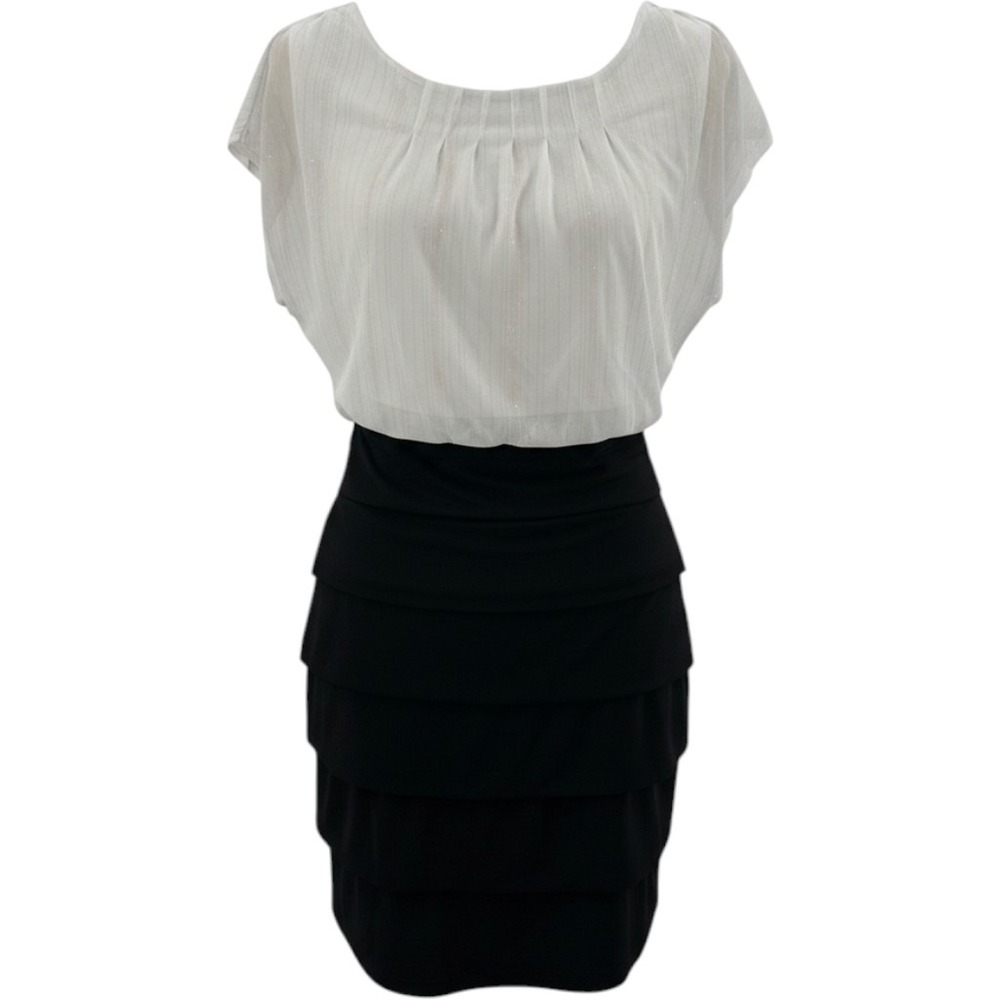 Alexa B Womens 4P White Black Tiered Sheath Dress Metallic Stripe 51003G